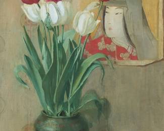 2097
Anna Richards Brewster
(1870-1952)
"Tulips"
Oil on canvas
Unsigned; attributed and titled on a label affixed to the stretcher
24" H x 18" W
Estimate: $800 - $1,200