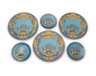 2054
Six Versace Rosenthal porcelain 'Les Tresors de la Mer' plates
Late 20th century
Each marked for Rosenthal and Versace, with pattern name
Comprising 3 chargers (12.25") and 3 salad plates (7.25")
6 pieces
Estimate: $200 - $400