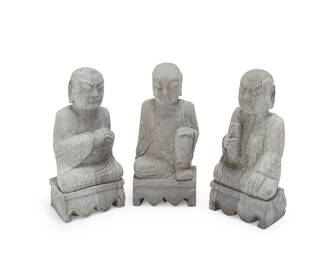 2211
Three Asian molded cast stone monk figures
20th century
Each figure with antiquing
3 pieces
Each approximately: 20.5" H x 9.5" W x 6" D
Estimate: $500 - $700