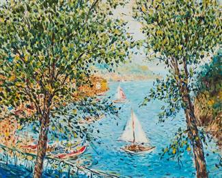 2104
Duane Alt
(b. 1935)
"Portofino"
Oil on canvas
Signed lower right: D. Alt; titled and numbered "#126X" on a typed label affixed to the stretcher
24" H x 30" W
Estimate: $800 - $1,200
