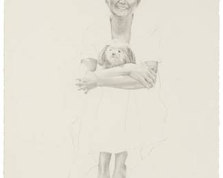 2085
Barbara Thomason
(20th/21st Century)
"Fran & Jenny", 1987
Graphite on Arches paper
Signed, titled, dated, and inscribed all in pencil along the lower edge: B. Thomason 87 "For Donald"
Sheet: 30.25" H x 22.75" W
Estimate: $500 - $700