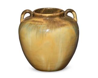 2103
A Fulper glazed pottery jar
1917-1927
Impressed oval mark: FULPER
With flambe-style glaze and opposed lug handles
6.875" H x 7" Dia.
Estimate: $200 - $300
