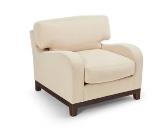 2141
A Contemporary upholstered armchair
Late 20th/early 21st century
Unmarked
The chair with textured cotton fabric upholstery on a wood frame
34" H x 36" W x 43" D
Estimate: $300 - $500