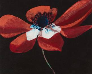 2077
Deanna Forbes
(b. 1940)
Red flower, 1971
Oil on canvas
Signed twice and dated, verso: D. Strong / Deanna M Forbes / 3-16-71
16.25" H x 19.25" W
Estimate: $400 - $600