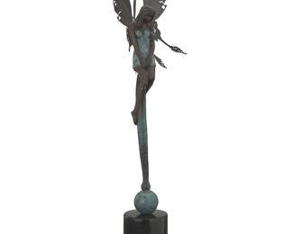 2009
Michael James Talbot
(b. 1963)
"Fairies - Daylight Dreams Caressing"
Patinated and cold-painted verdigris bronze on stone plinth
Edition: 24/25
Signed and numbered: Talbot
Bronze: 16.5" H x 6" W x 4.75" D; Overall: 21" H
Estimate: $700 - $900