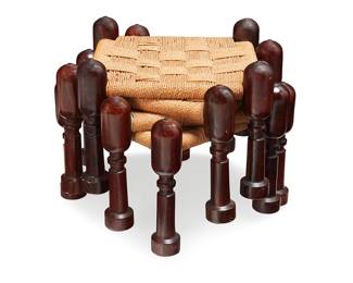 2131
A set of four M. Hayat Brothers rosewood stacking stools
Mid-20th century; Peshawar, Pakistan
Each with wood frame and woven cord seat
4 pieces
Each: 13.25" H x 18" W x 18" D
Estimate: $400 - $600