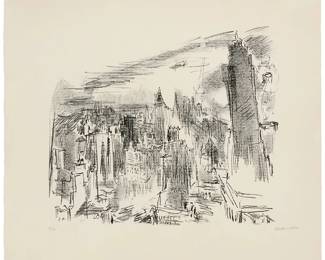 2020
Oskar Kokoschka
(1886-1980)
"Manhattan II," from the "Manhattan" series, 1967
Lithograph on BFK Rives
Edition: 55/75
Signed and numbered in pencil in the lower margin: O Kokoschka
Image: 22" H x 25" W; Sheet: 29.25" H x 34.75" W
Estimate: $600 - $800