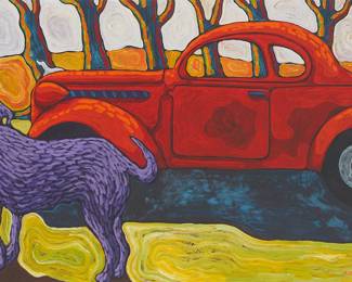 2179
Tom Rierden
(b. 1960)
"Red Car"
Tempera on Masonite
Signed lower right: Rierden; titled on a label affixed to the frame's hanging wire
24" H x 36" W
Estimate: $300 - $500
