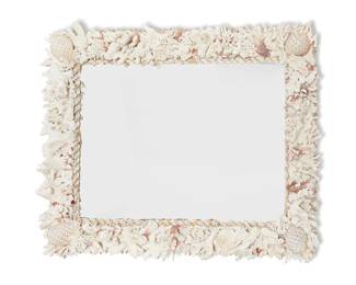 2203
A Contemporary seashell-encrusted mirror
Late 20th century
Mounted with various seashells and corals
43.5" H x 33.5" W x 5.5" D
Estimate: $400 - $600