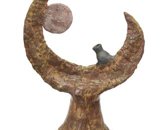 2144
Takao Tomono (b. 1935)
A Brutalist ceramic sculpture, circa 1970s
Unmarked, attributed by repute
13" H x 9.375" W x 4.5" D
Estimate: $300 - $500