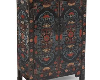 2238
An Asian ebonized wood cabinet
20th century
The black lacquered cabinet with two hinged locking doors revealing a single shelf, painted with floral and meandering motifs
36.5" H x 24.25" W x 13" D
Estimate: $400 - $600