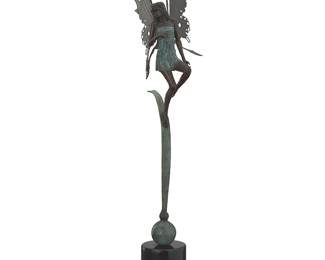 2008
Michael James Talbot
(b. 1963)
"Fairies - Daylight Dreams Alight"
Patinated and cold-painted verdigris bronze on stone plinth
Edition: 24/25
Signed and numbered: Talbot
Bronze: 18.75" H x 7" W x 4.5" D; Overall: 23" H
Estimate: $700 - $900