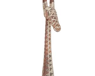 2126
An African Burkina Faso carved wood figural headdress
Early 20th century
Depicting a cervine animal, painted with white geometric patterns
57.5" H x 19" W x 5.5" D
Estimate: $500 - $700