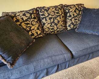 Lovely Blue Sofa with Reversible Pillows. 