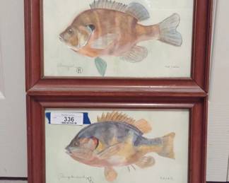2 Original Watercolor Fish Paintings in Frame