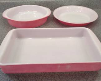 3 Flamingo Pink Pyrex Baking Dishes