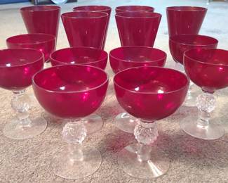 14 pc Red & Clear Stemware Drinking Glass Set