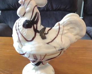 Westmoreland Purple Slag Glass Rooster Candy Dish