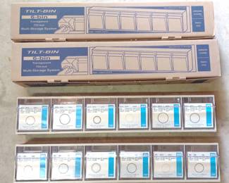 2 Tilt Bin Plastic Hardware Organizers w/ Box