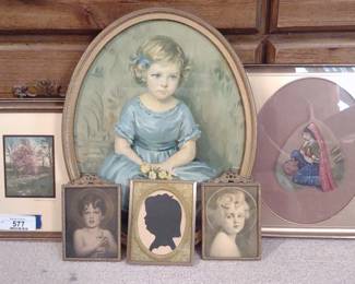 6 Vintage Framed Portraits & Landscape Art Prints