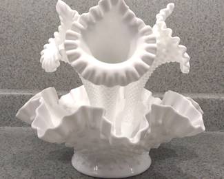 Fenton Hobnail Milk Glass Epergne