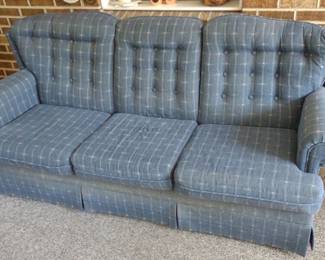 Plaid Blue Upholstered Sofa