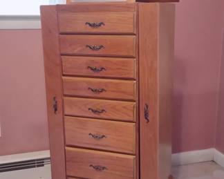 8 Drawer Oak Jewelry Cabinet / Armoire