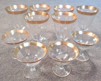 Set of 10 Gold Trim Stemware Drinking Glasses