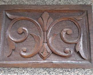 Antique Hand Carved Wooden Scrollwork Wall Plaque