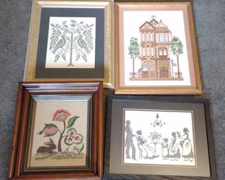 4 Needlepoint Framed Art Pieces