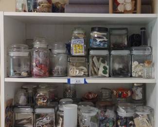 Glass Jars Full of Buttons & Belt Buckles