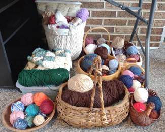 Large Lot of Yarn w/ Baskets