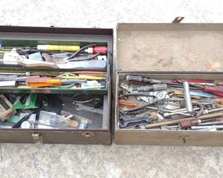 Two Vintage Metal Tool Boxes w/ Tools (Kennedy)