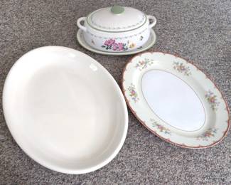 Porcelain Serving Platters & Covered Casserole