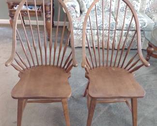 Two Broyhill Windsor Oak Arm Chairs