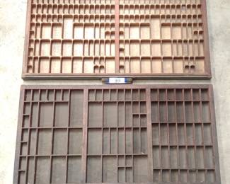 2 Vintage Letterpress Printers Block Drawer Trays
