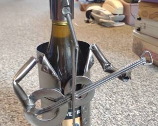 Metal Wine Bottle Decor Art of Man Playing Guitar