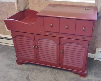 Red Painted Dry Sink Cabinet
