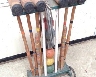 Vintage Croquet Set w/ Wheeled Stand