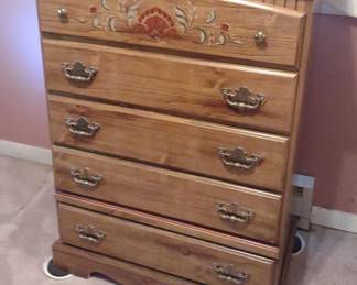 Scroll Decorated Wood Chest of Drawers