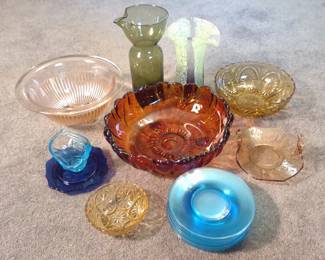 Colored Art Glass Bowls, Plates & Vases
