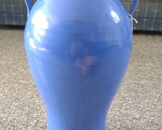 18" Blue Glazed Pottery Vase