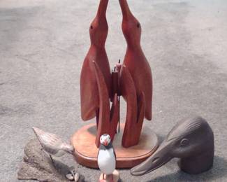 Cast Iron Duck Head, Shorebird & Bird Carvings