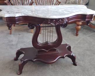 Marble Top Mahogany Harp Console Table