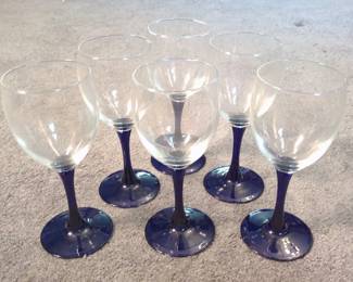 6 Blue Stemware Wine Glasses