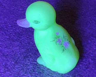 Fenton Signed Custard Uranium Glass Duck Figure