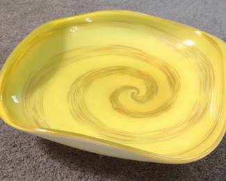 Yellow Spiral Art Glass Centerpiece Bowl