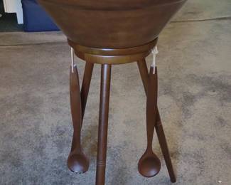 Vintage Wood Hellerware Salad Bowl on Stand