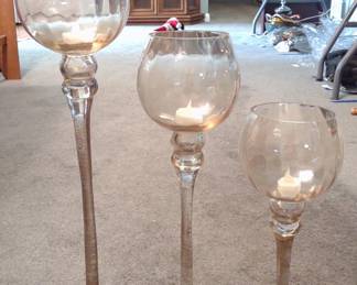 3 Amber Glass Candle Holders