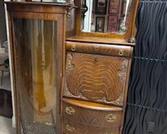 Tiger Wood Antique secretary with curved glass